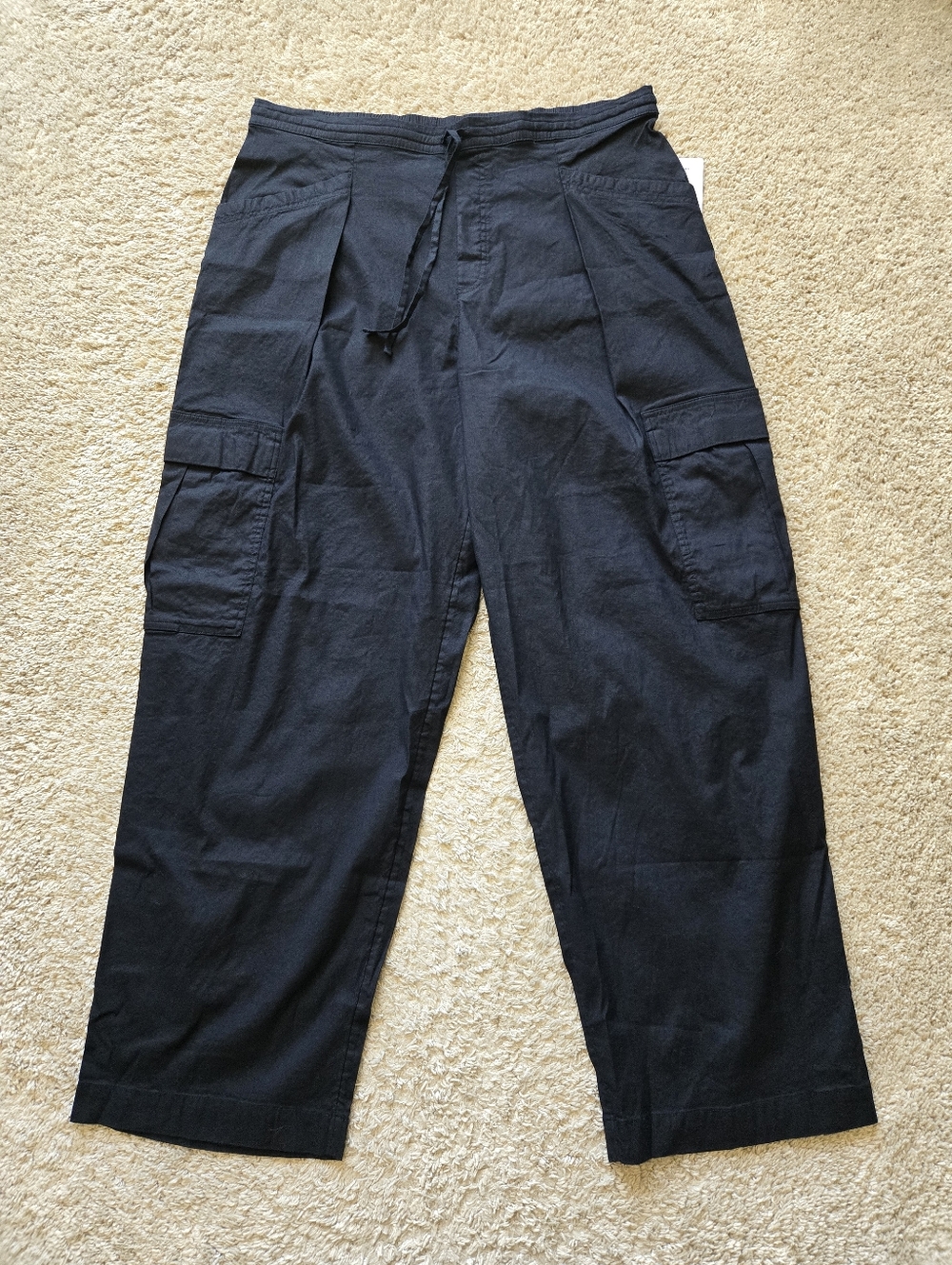 Athleta Paradise Straight Leg Cargo Pants Womens L Black Linen Blend